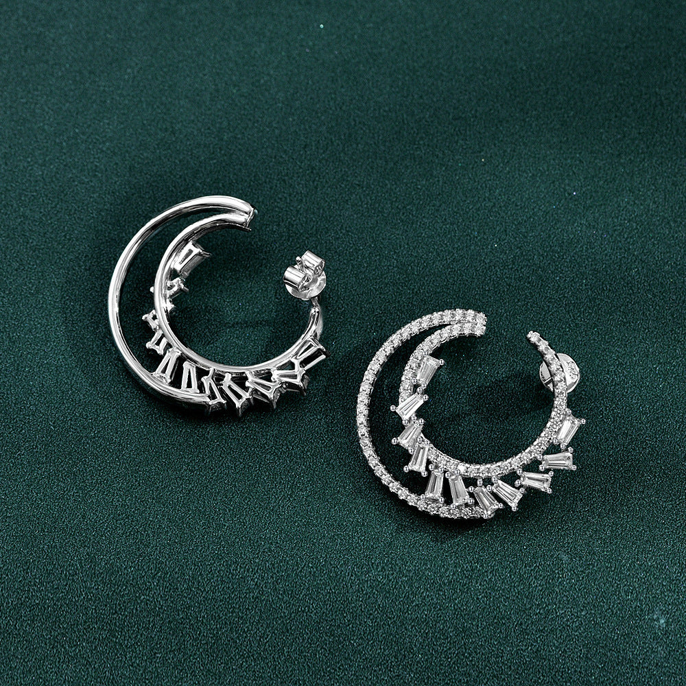 Crescent Moon and Star Hoop Earrings – Sterling Silver