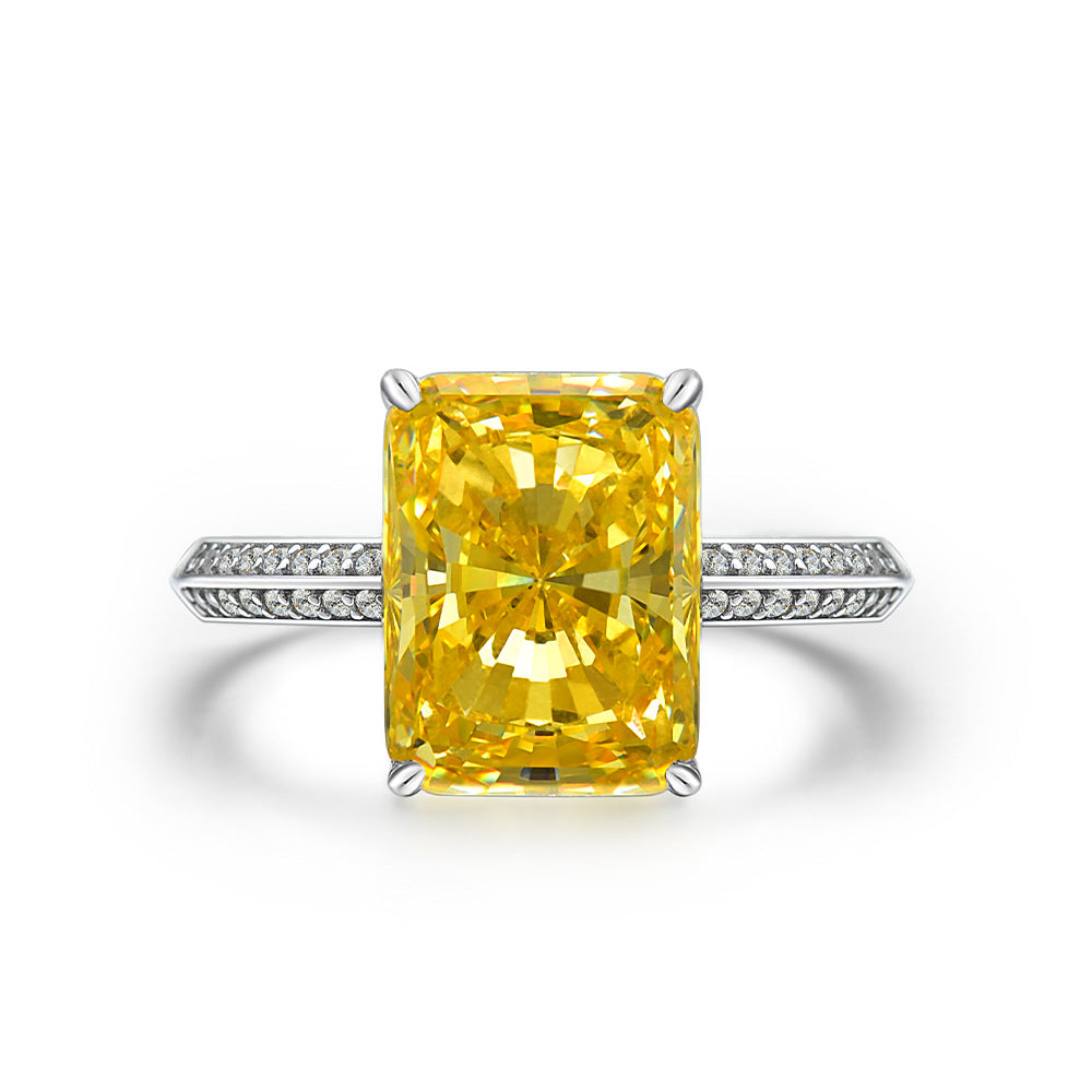 Yellow Radiant-Cut Pavé Ring – Sterling Silver