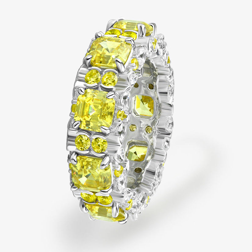 Yellow Square Pagoda-Cut Eternity Band – Sterling Silver