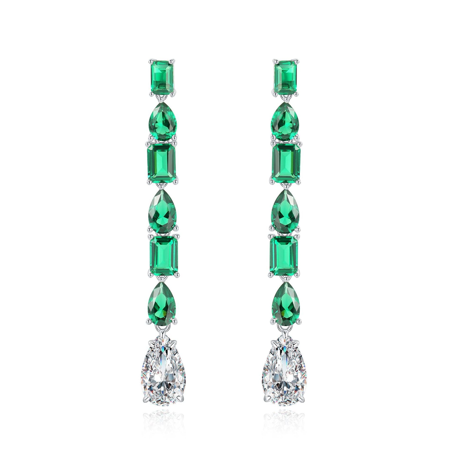 Green Baguette Linear Drop Earrings – Sterling Silver