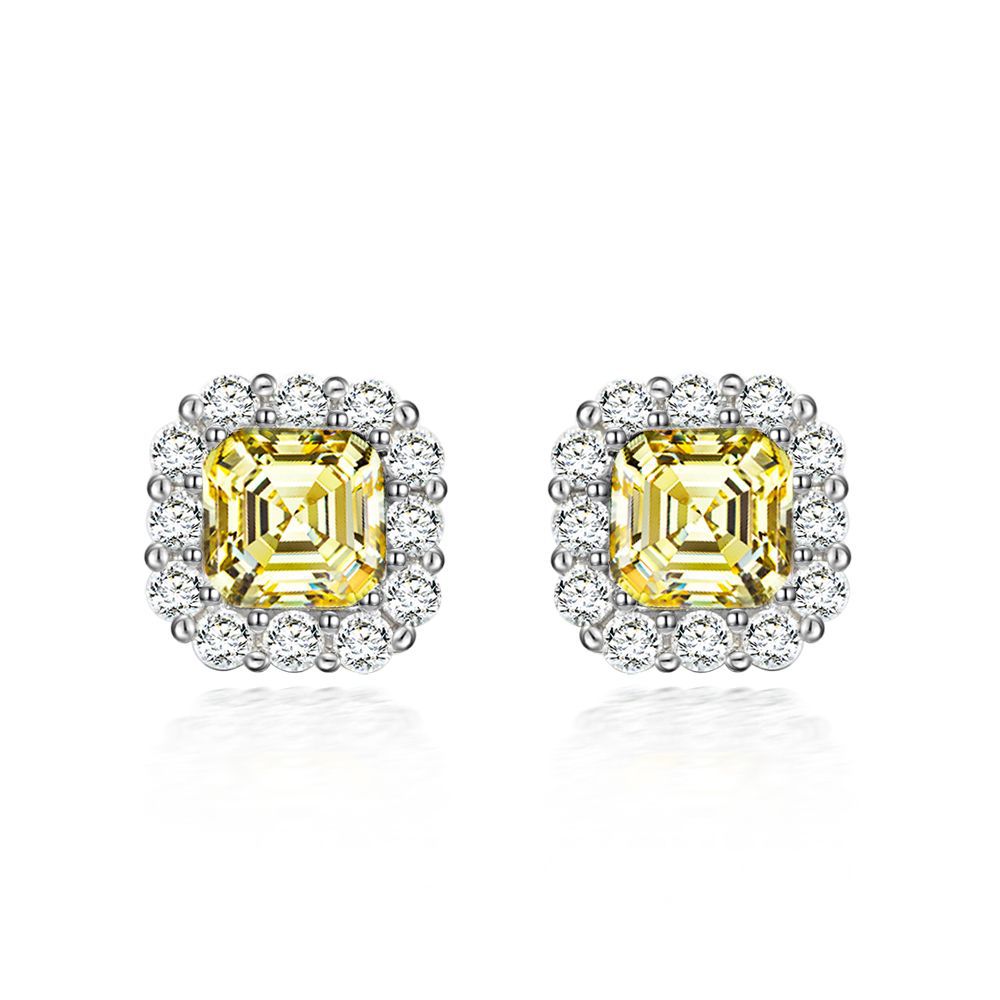 Vintage Asscher Halo Stud Earrings – Sterling Silver, 2 Carat
