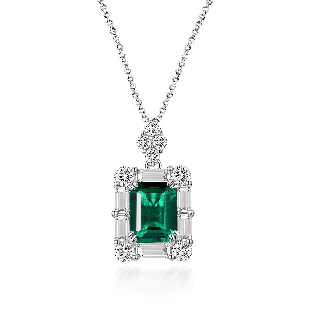Lab Emerald Halo Pendant Necklace – Sterling Silver, 2 Carat